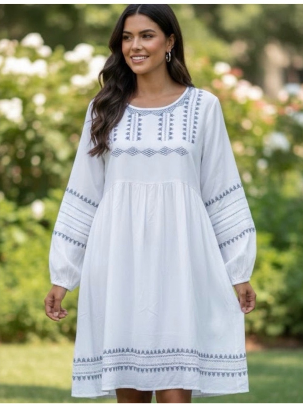 Grace + Karma Women’s Embroidered White Boho Dress -
Size XL